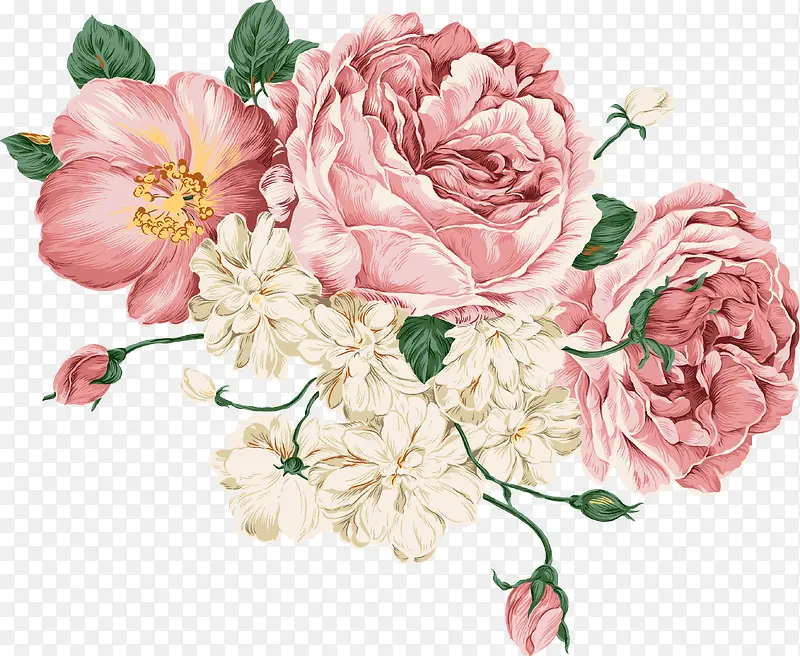 手绘粉色玫瑰春季素材