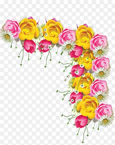 粉色黄色玫瑰白色雏菊