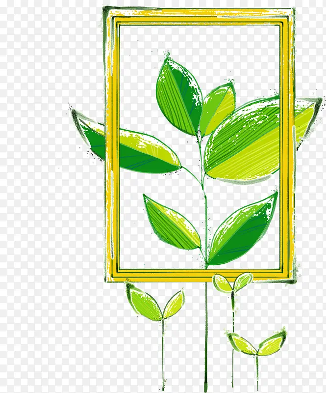 绿色水墨艺术树叶边框相框