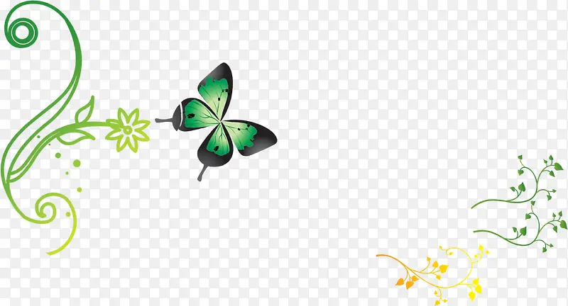 绿色卡通蝴蝶树叶
