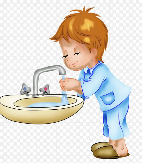 卡通洗手的男孩