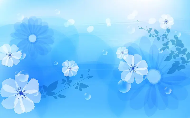 白色小花蓝色虚景图蓝色光圈树叶