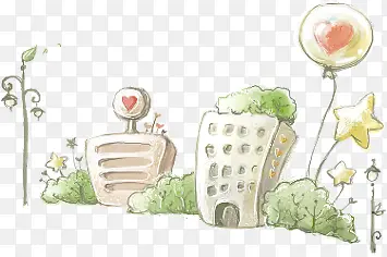 爱心植物创意建筑漫画卡通