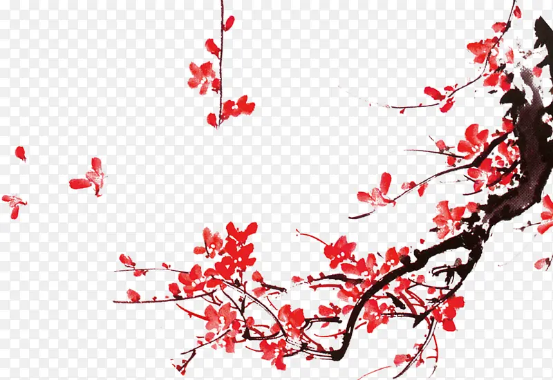 创意绘画风格红色梅花花瓣