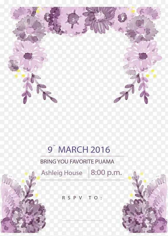 紫色水彩手绘花边邀请卡