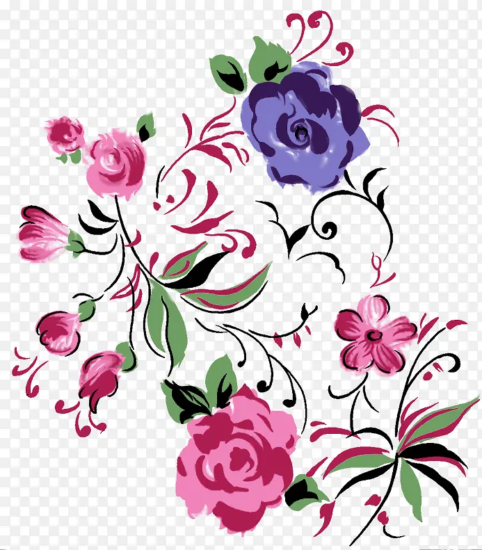 中秋节手绘彩色花朵水彩