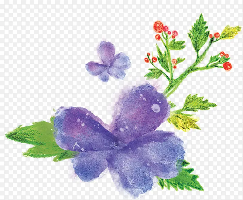 手绘水彩紫色花朵