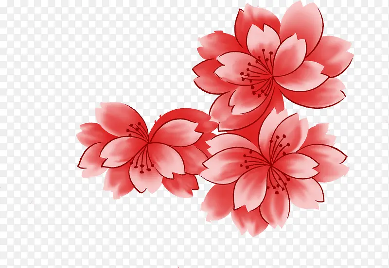 手绘红色分层创意水彩花朵