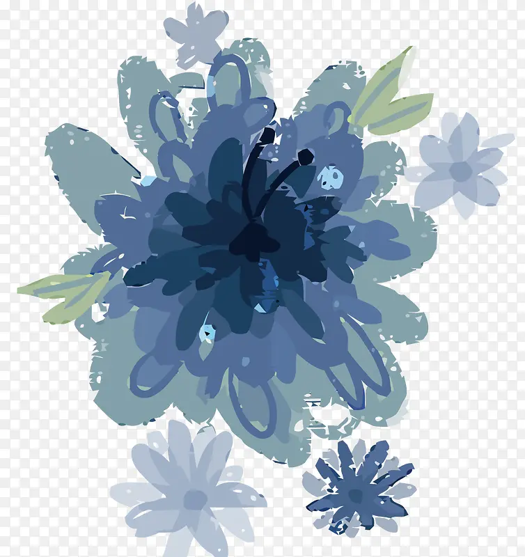 矢量水彩蓝花