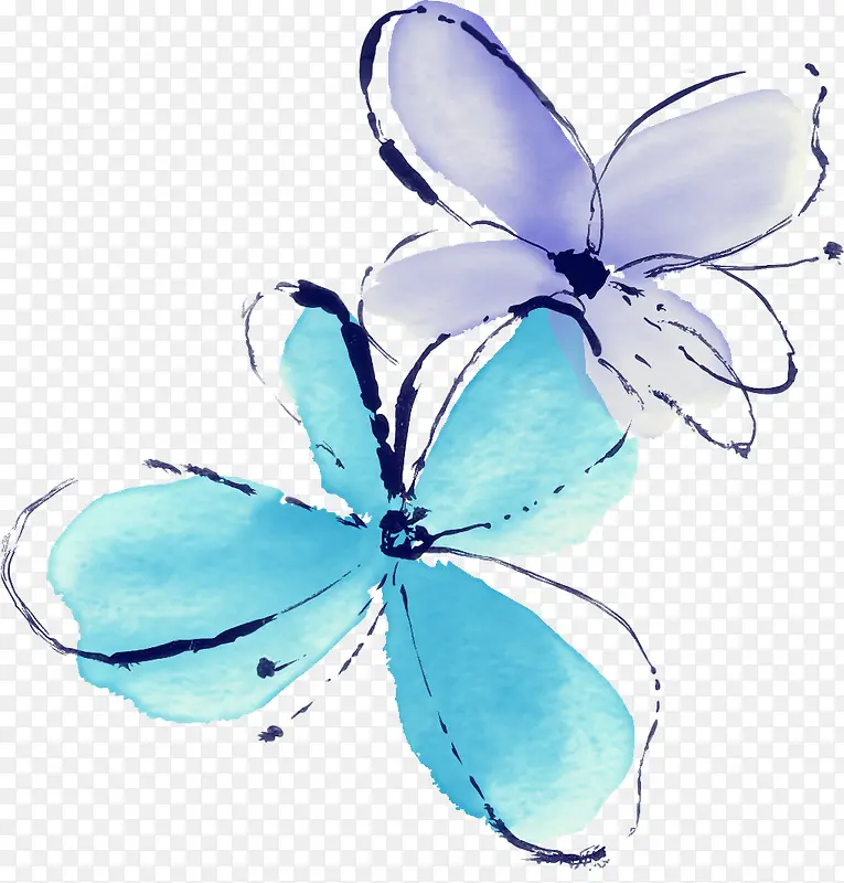 手绘蓝紫色水彩花朵
