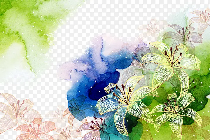 手绘花朵与水彩背景