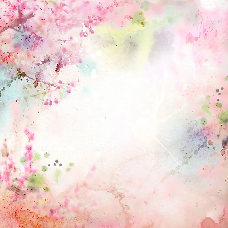 水彩画粉色花树海报背景