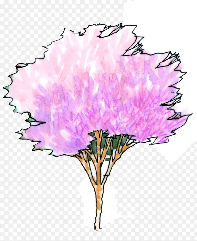 手绘水彩粉色植物