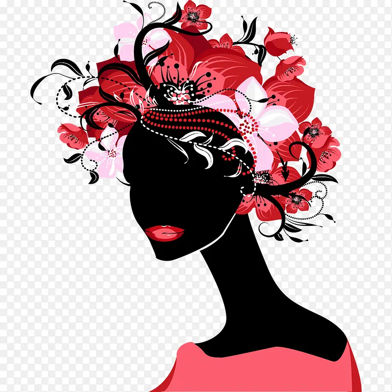 戴满花朵的女性头像矢量素材
