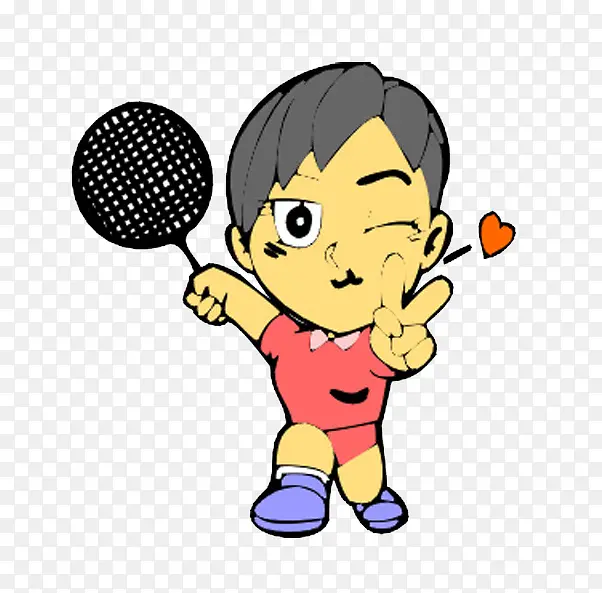 卡通男孩打羽毛球