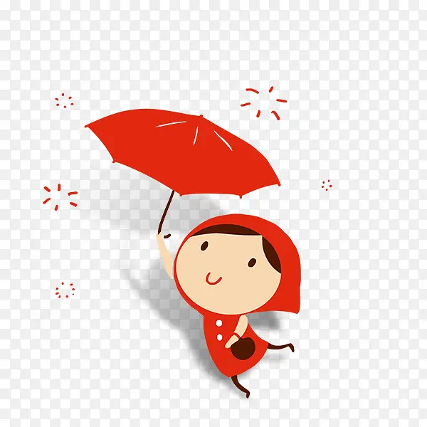 红色雨伞女孩卡通