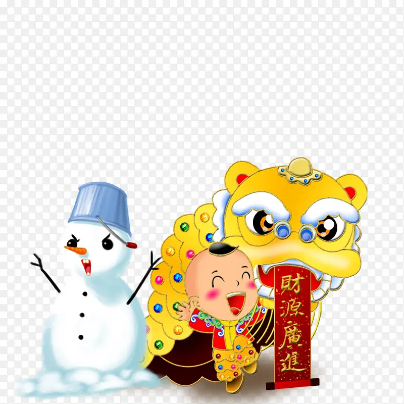 雪人小孩舞狮