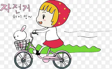 卡通韩式骑车女孩生动手绘