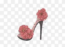 卡通手绘罂粟花与高跟鞋