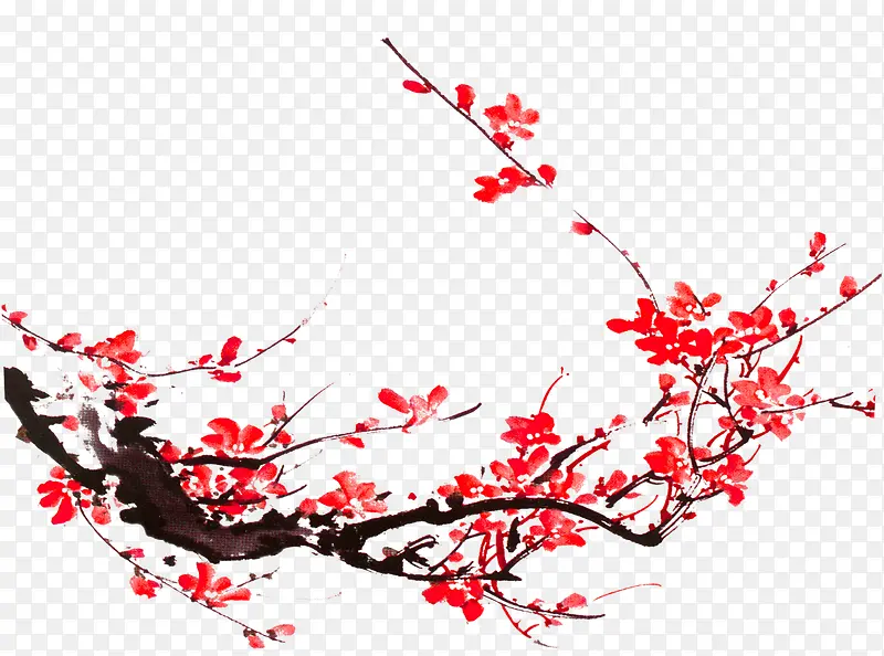 中国风红色梅花装饰树枝