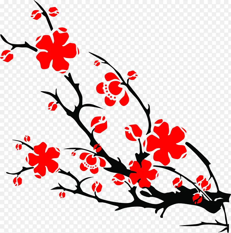 红色梅花树枝中国风装饰