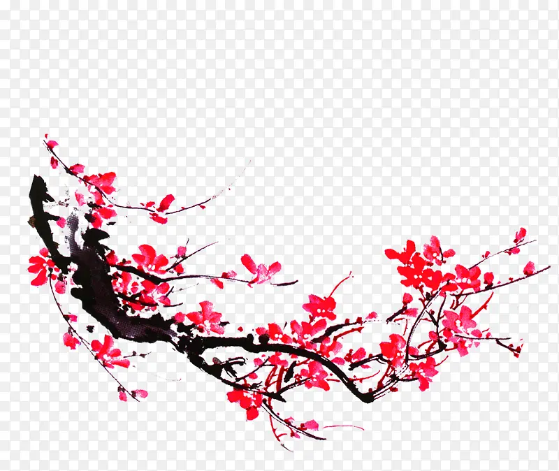 中国风红色梅花树枝装饰