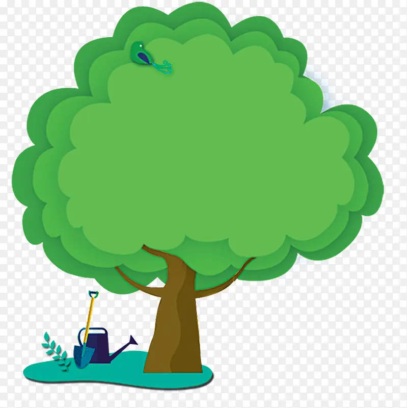 绿色卡通大树种树装饰图案