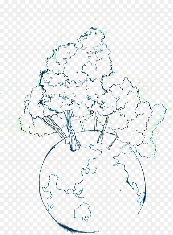 手绘环保大树地球插图