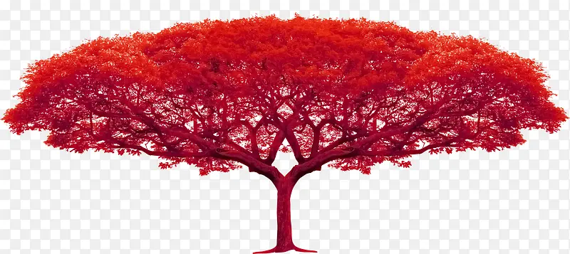 手绘红色大树十字绣素材
