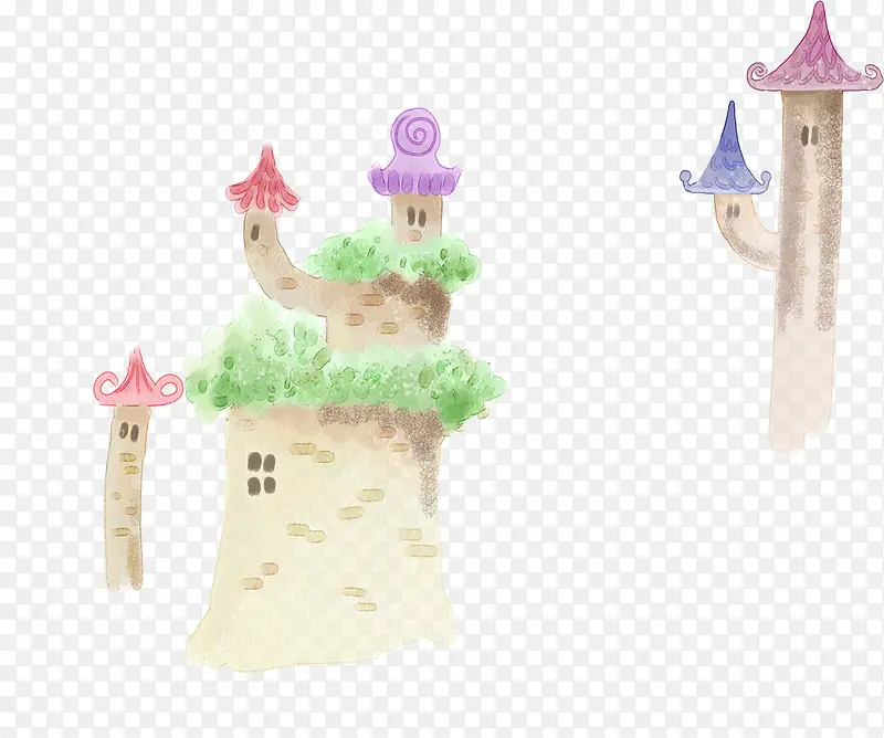 手绘彩色大树房屋