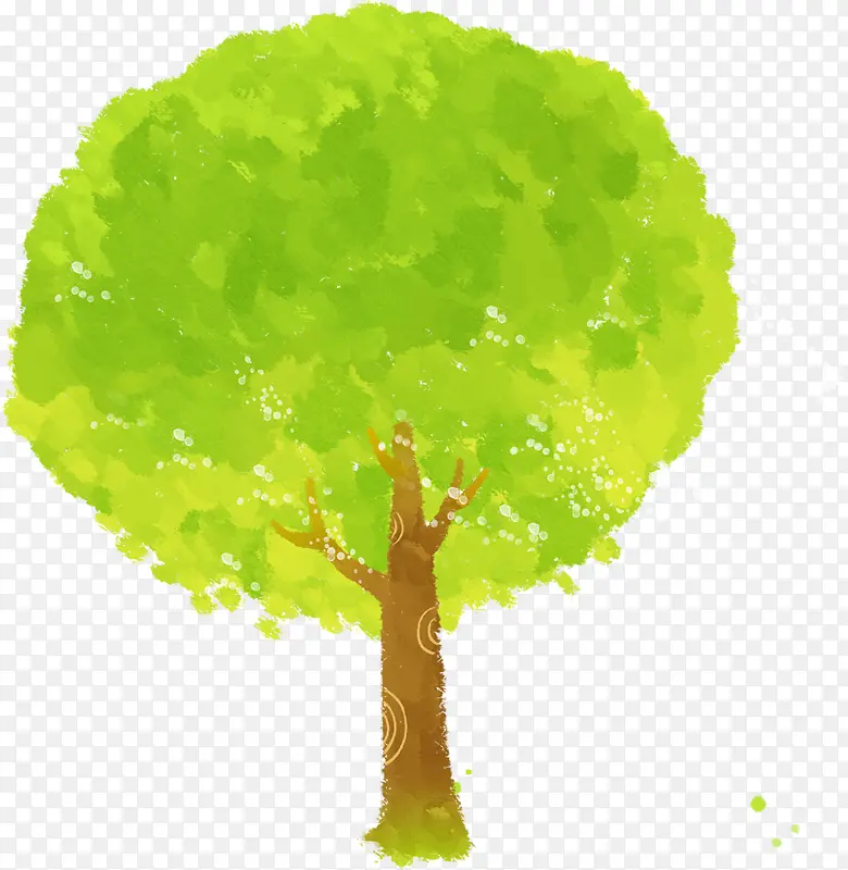 手绘水彩绿色大树风景