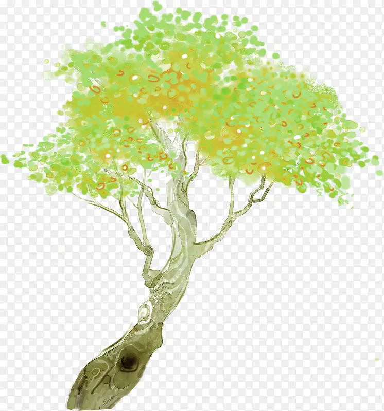 绿色卡通朦胧大树