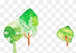 手绘水彩卡通绿色大树装饰