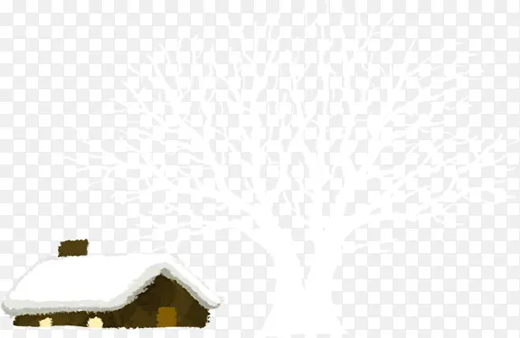 手绘冬季大树房屋装饰
