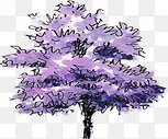 手绘紫色漫画植物大树