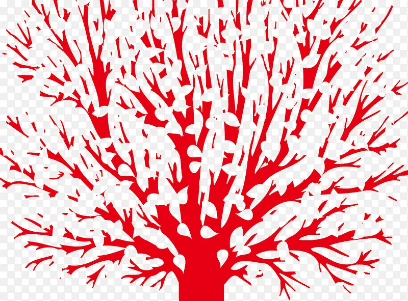手绘扁平创意红色的大树