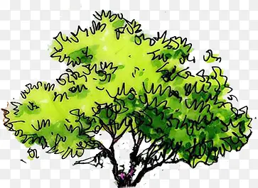创意合成水彩绿色的大树植物