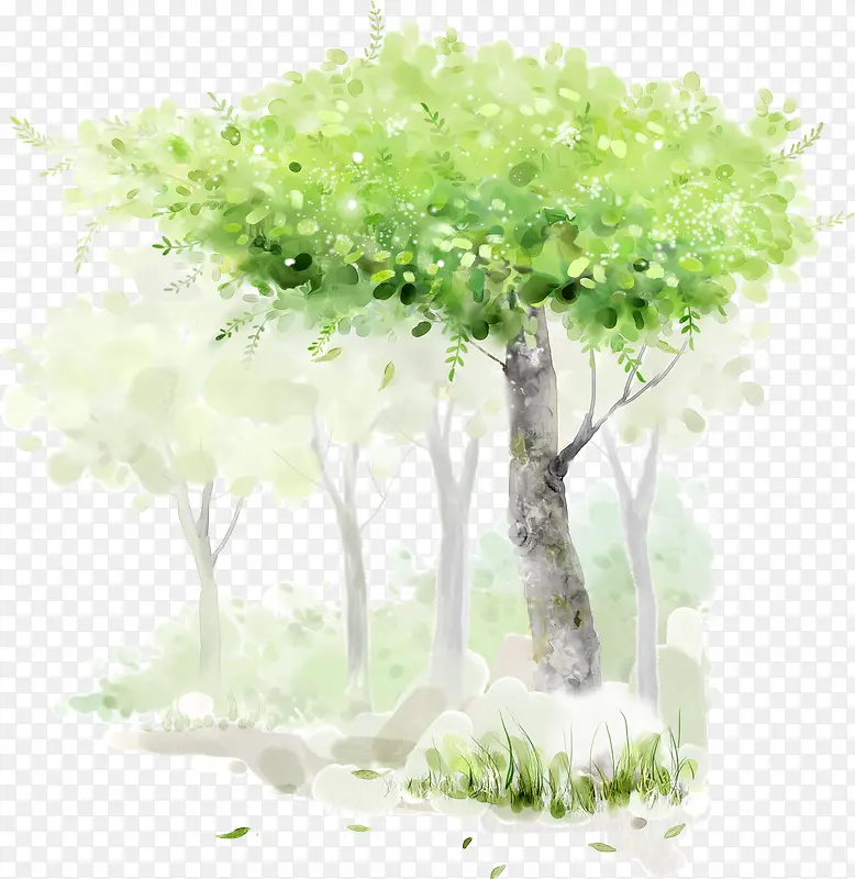 绿色手绘森林大树
