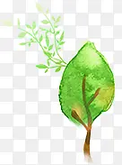 创意手绘水彩绿色的大树植物春天