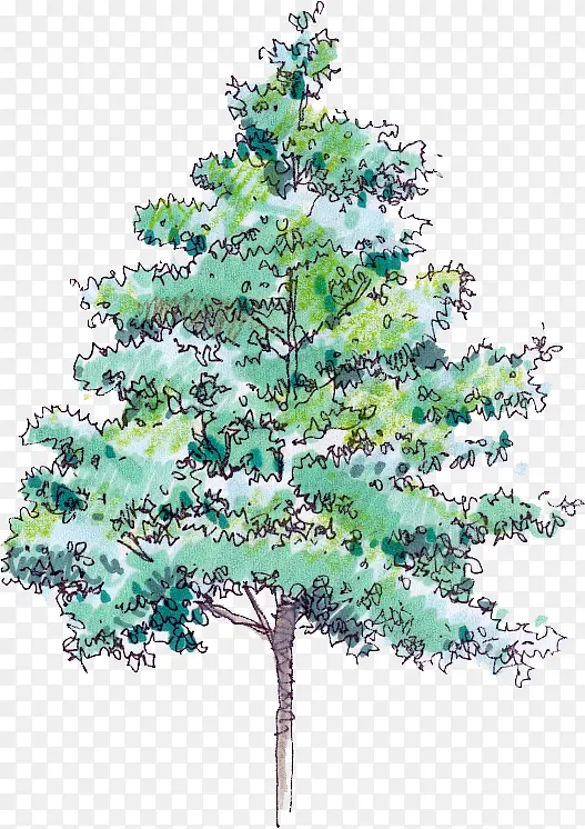 手绘绿色景观大树
