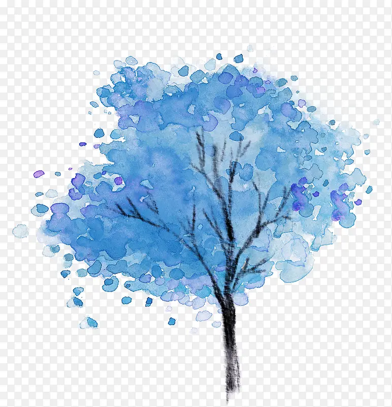 手绘蓝色唯美大树