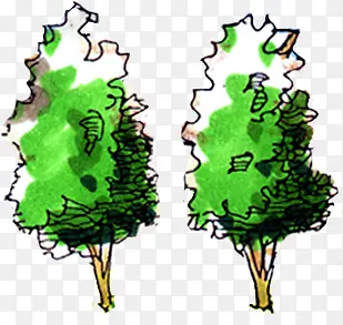 创意手绘漫画风格绿色大树