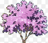 手绘紫色公园装饰大树