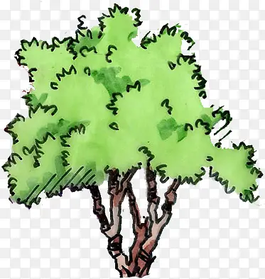绿色手绘夏季景观大树