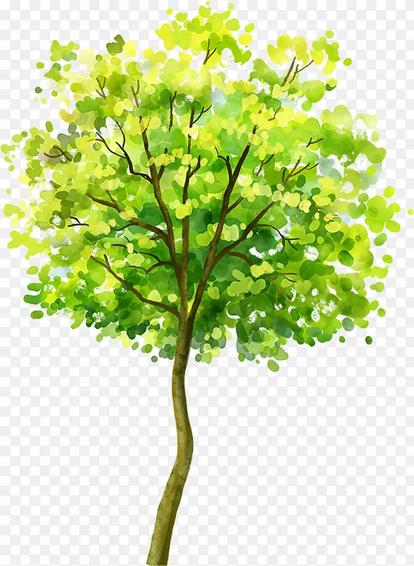 手绘绿色大树梦幻