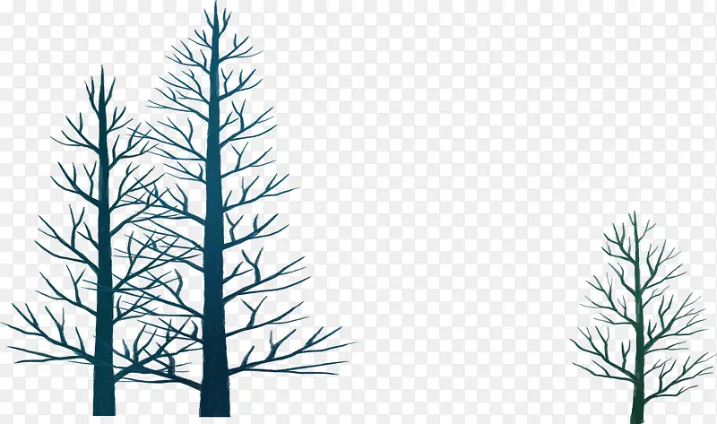手绘冬季蓝色大树装饰
