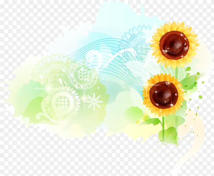 卡通手绘水彩花向日葵