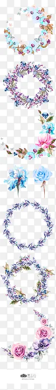 蓝色小清新手绘花环装饰图案