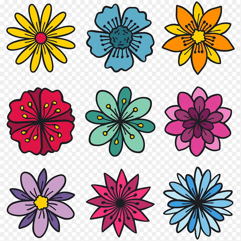 矢量手绘彩色的花