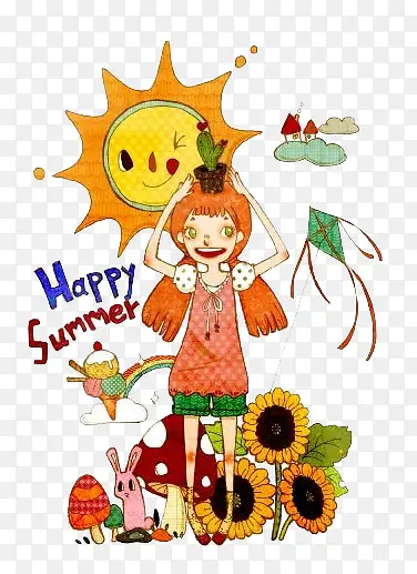 手绘绘画你好夏天插画